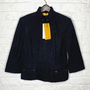 St John Womens Size 6 Caviar Full Zip Blazer Jacket Black Patterned‎ R628291